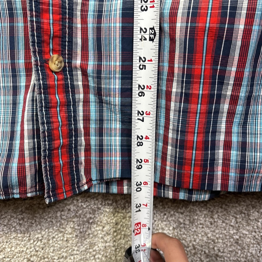 Duluth Trading Co Mens Large Red Blue Plaid Short Sleeve Button Down Shirt - Picture 5 of 6